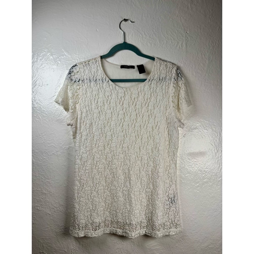 Lace Blouse Womens Large Ivory Short Sleeve Romantic Coquette Victorian Cottage